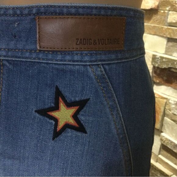 ZADIG & VOLTAIRE Jamille Deluxe Embroidered Fringed-Hem Denim Skirt - Picture 5 of 11